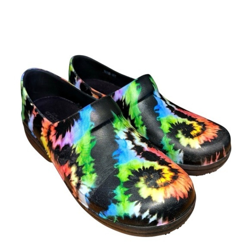 Crocs Neria Pro II Clog Womens 10 Pre-Owned Work Shoes Black Tie Dye Rainbow‎
